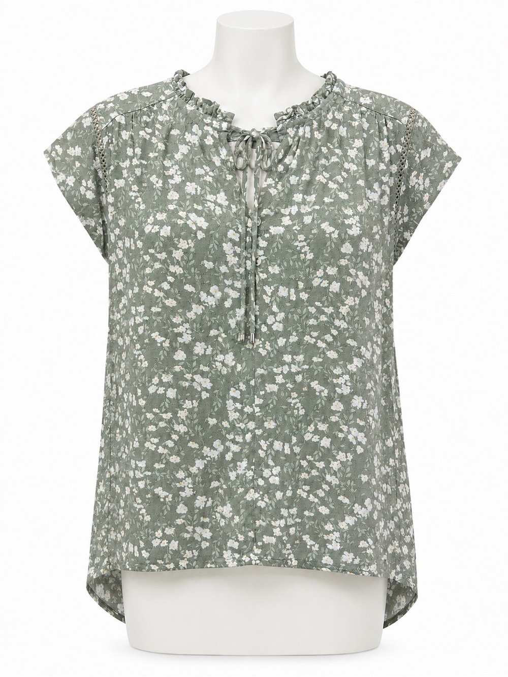 Buffalo David Bitton Sage Green Floral Tie-Front Blouse